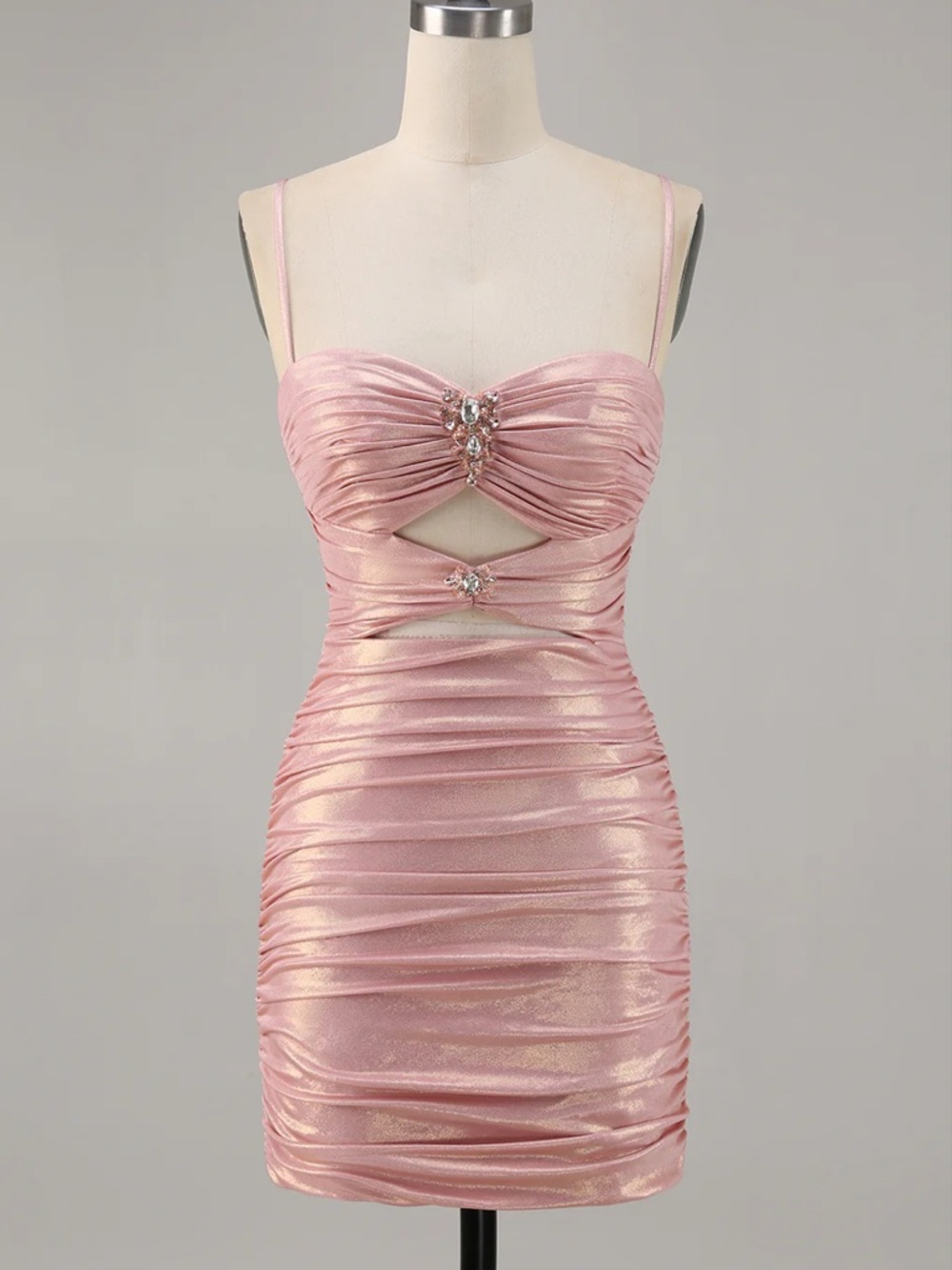 Blush Pink Ruched Cut-Out Bodycon Dress